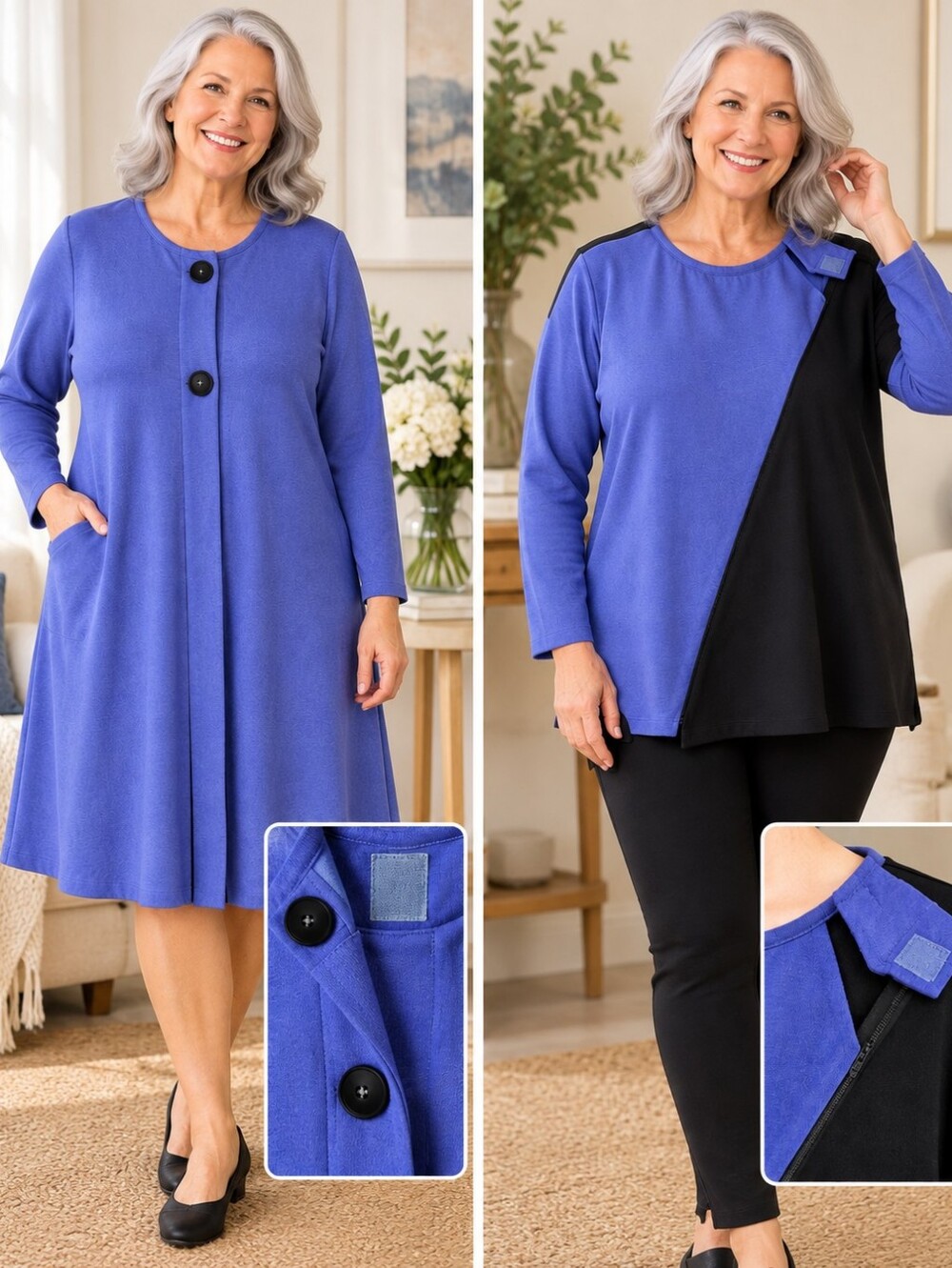 Granny Sweet Adaptive Clothing 2 Piece Lot Dress & Top Easy Dressing EU